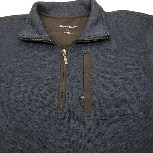 Eddie Bauer Convector 1/4 Zip Sweater Size M Zippered Pocket Fleece Navy Blue - Picture 6 of 13